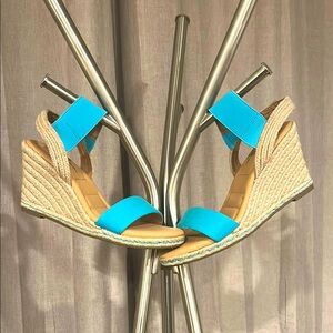 Me Too Blue and Tan Wedge Sandals. 
Brand new no box